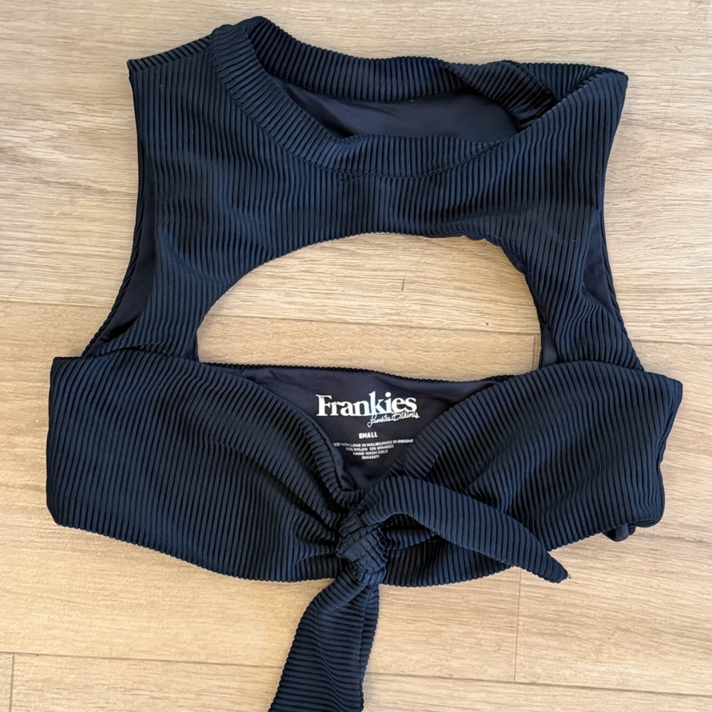 Frankie's Bikinis Black Ribbed Bikini Top